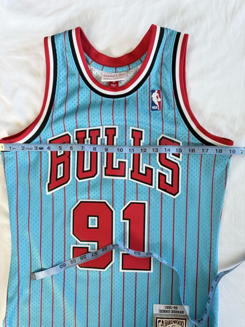 Mitchell & Ness Teal Red Black White NBA Swingman Jersey Dennis Rodman #91 - Picture 6 of 7